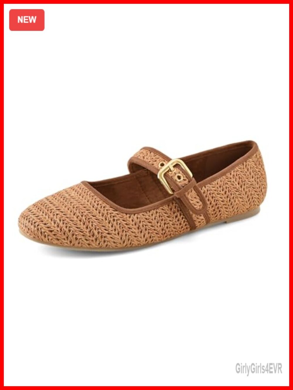 Woven Raffia Ballet Flats Round Toe Mary Jane Shoes with Buckle Strap - Picture 1 of 6